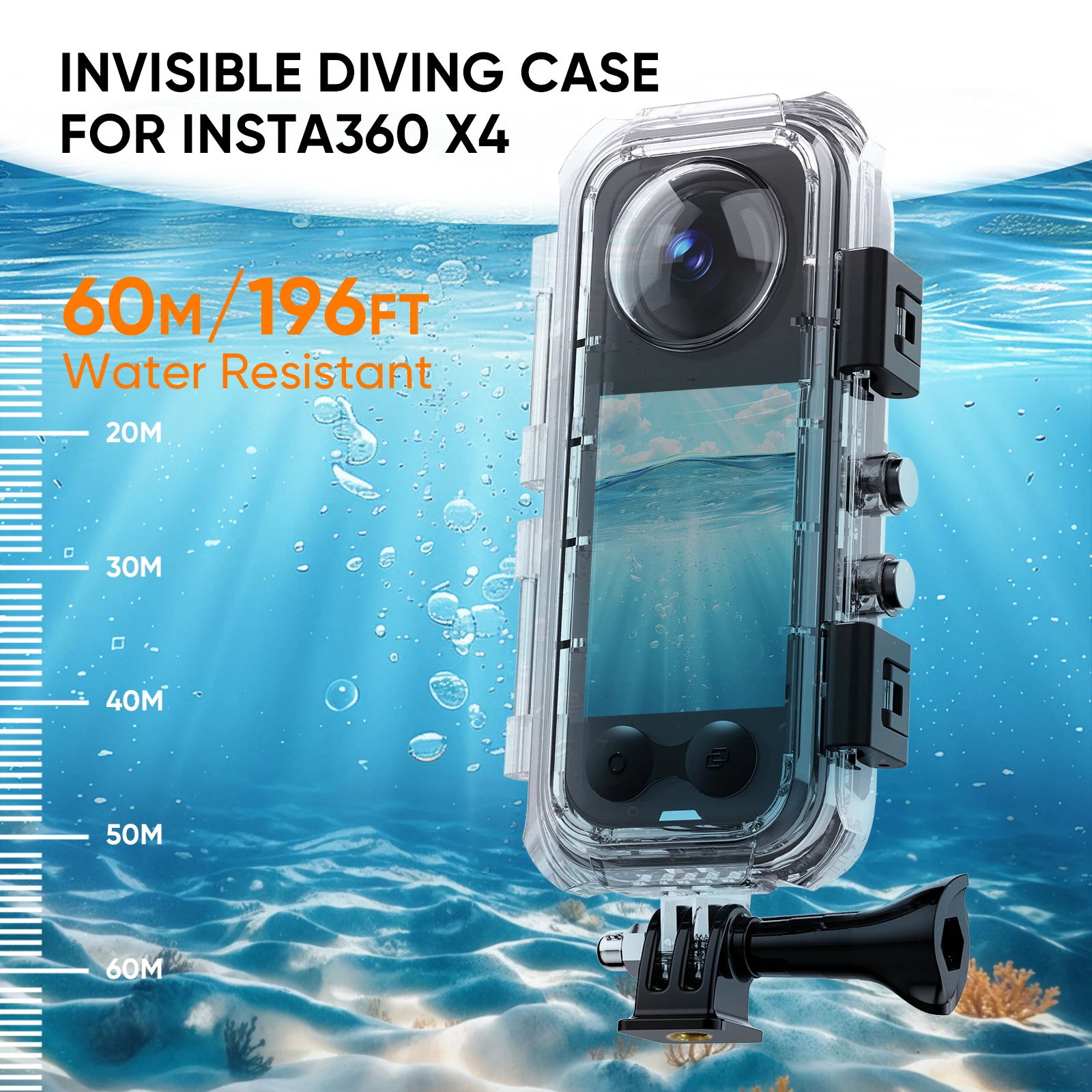 Waterproof Case for Insta360 X4 360 Degree Camera Transparent Diving Protective Shell with Mounts and Cleaning Wipes