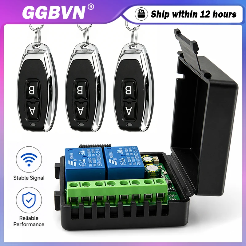 New 433MHz RF Wireless Remote Control Switch 2CH 10A Relay Receiver For Garage Door Electromagnetic lock Motors Curtain Lighting