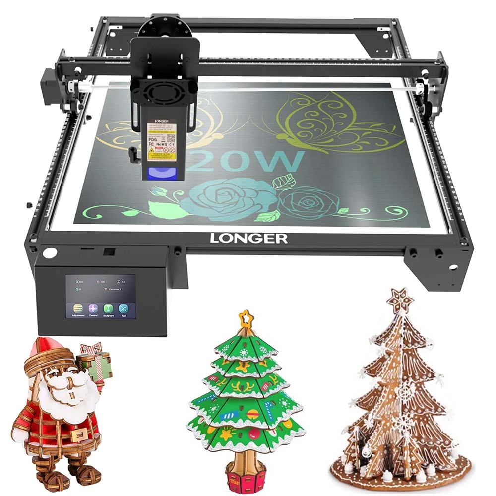 LONGER Ray5 20W Laser Engraver with Engraving Area 375x375mm 3.5'' Touchscreen 32-bit Motherboard Support App WIFI USB TF Card