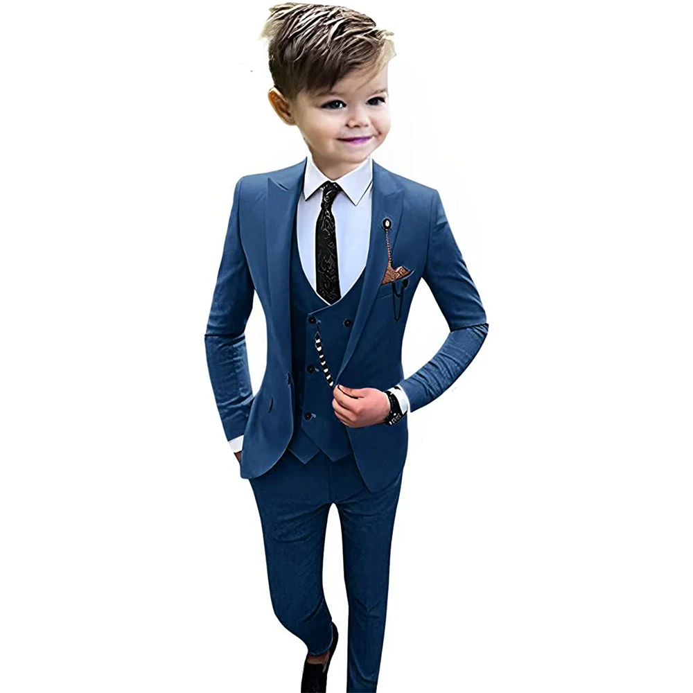 Boy Suit Three Piece Set Blazer Vest And Pants Pointed Collar Solid Color Compete Gown Piano Costumes New for 2024