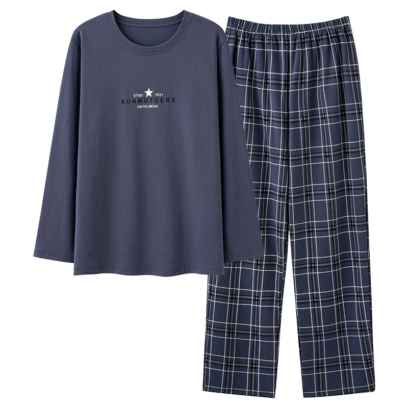 Pijama modal macio masculino conjunto primavera manga longa tops + calças compridas roupa de noite roupa de casa ternos xadrez moda pijamas para homem