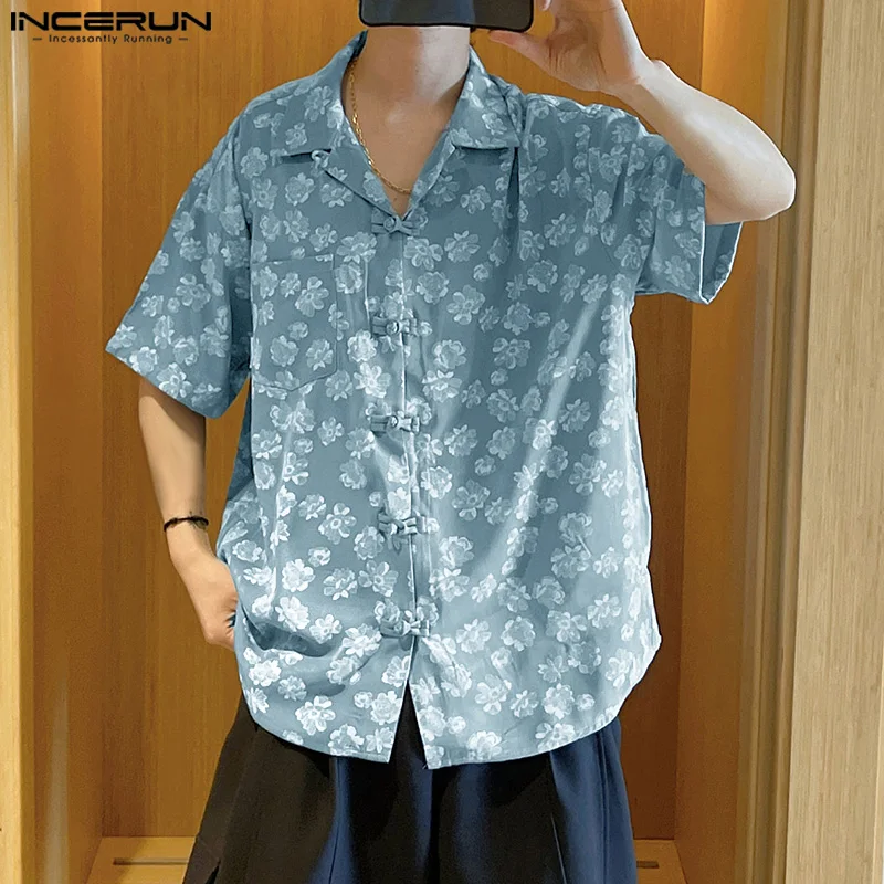 

INCERUN Men Shirt Printing Vintage Summer Lapel Short Sleeve Men Clothing Streetwear 2024 Korean Style Casual Male Shirts S-5XL