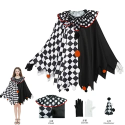 Adult Circus Clown Cosplay Costume Women Black White Joker Cloak Hat Gloves Set Halloween Masquerade Party Role Play Outfits