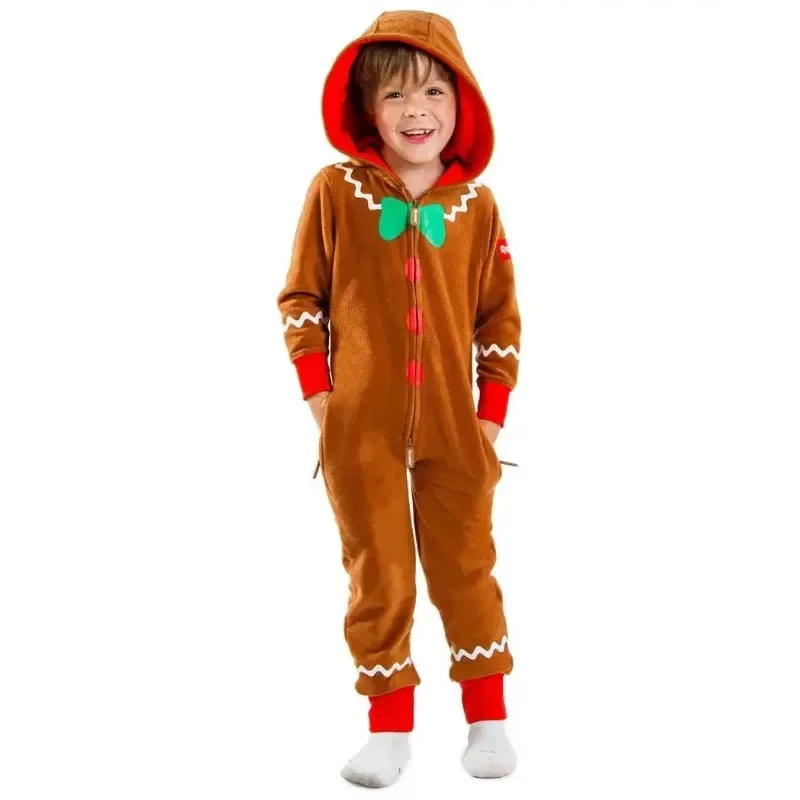 Christmas Gingerbread Man Costume Funny Adult Christmas Onesie Suit Costumes for Women Men Kids Jumpsuit