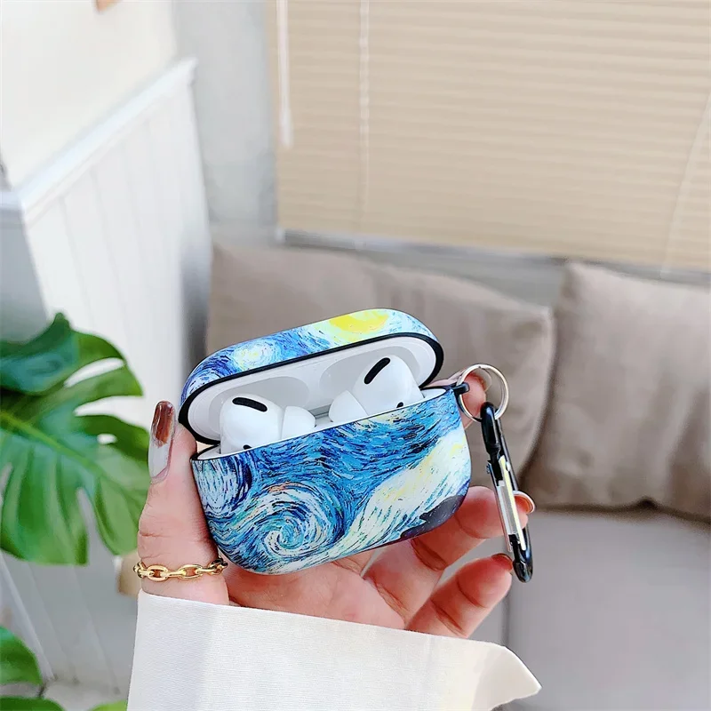 Resumo Starry Sky Case para Airpods Pro, capa macia, Van Gogh arte, pintura a óleo, fone de ouvido, Air Pods, Buds, Airpod 2, 3 Keychain