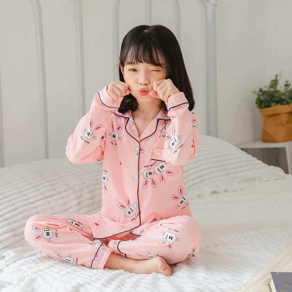 Children Cotton Pyjamas Set Baby Sleepwear Pijama Cartoon Print Pajamas Suit Boys Girls Sleepwear Set Autumn Kids Loungewear