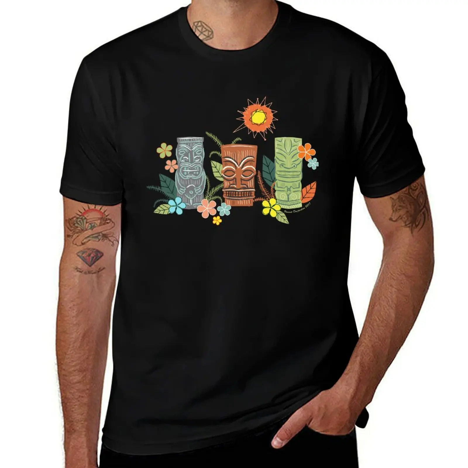 

Mid Century Tiki and Tropical Flowers in Candy Colors T-Shirt new edition summer clothes shirts graphic tee men