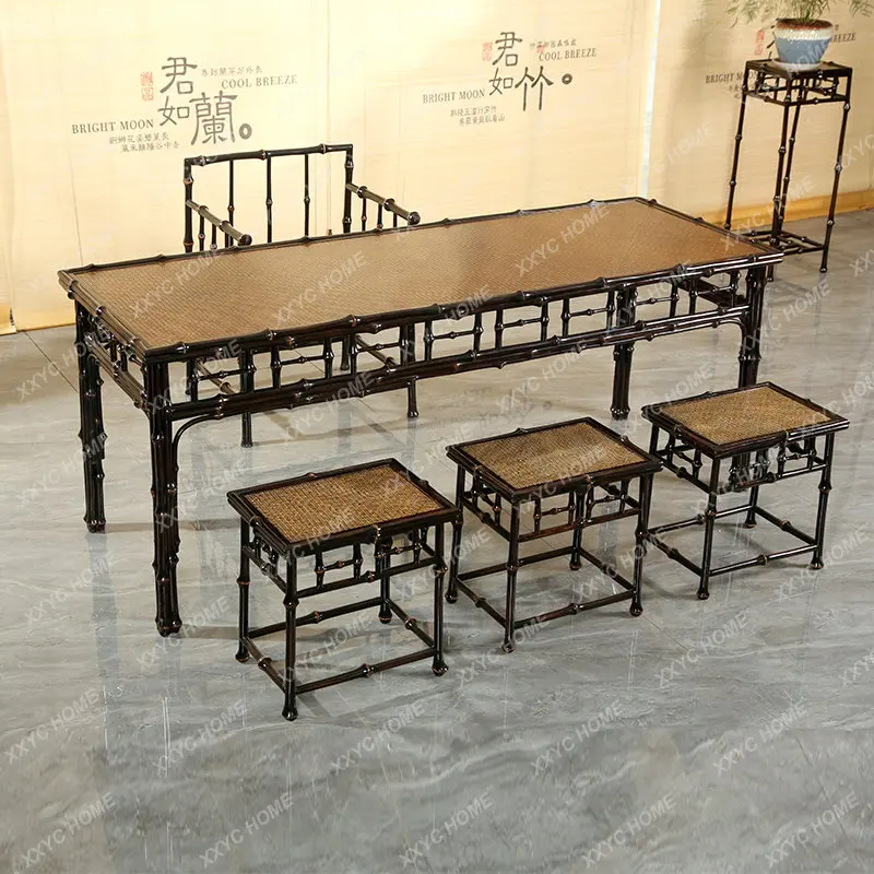 

Antique Imitation Chinese Style Lacquer Furniture Square Stool Tea Table Table-Chair Set Leisure Tea Room Tea Ceremony Furniture