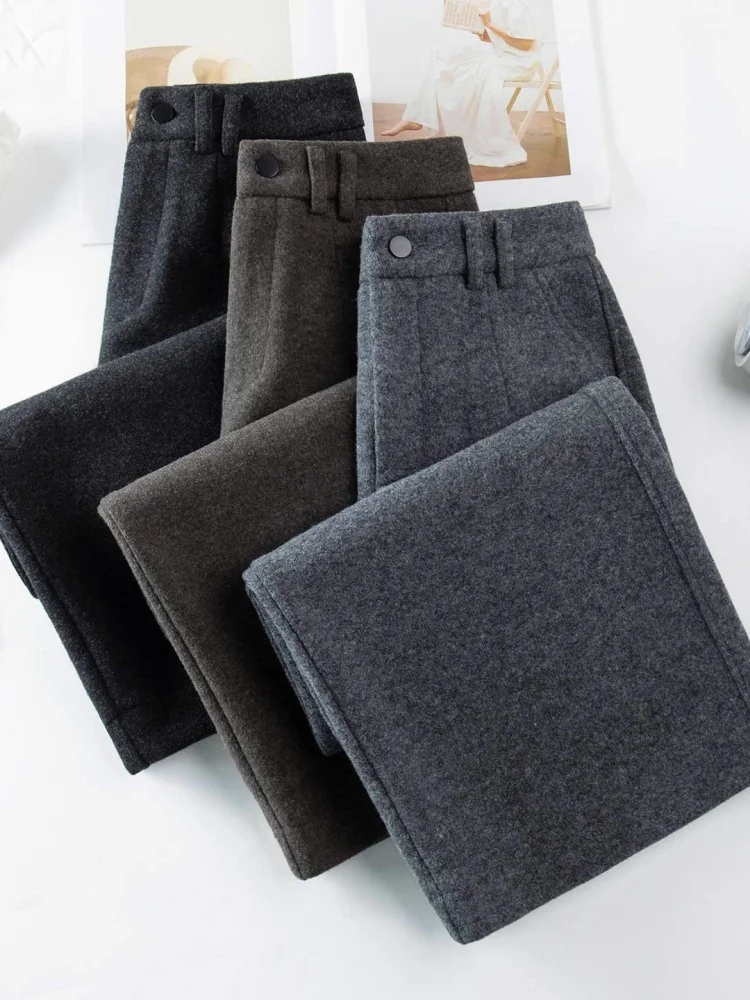 ハイウエスト快適なウールワイドレッグパンツ 9 ポイントルーズストレートカットパンツ女性用通勤 Sle 韓国版