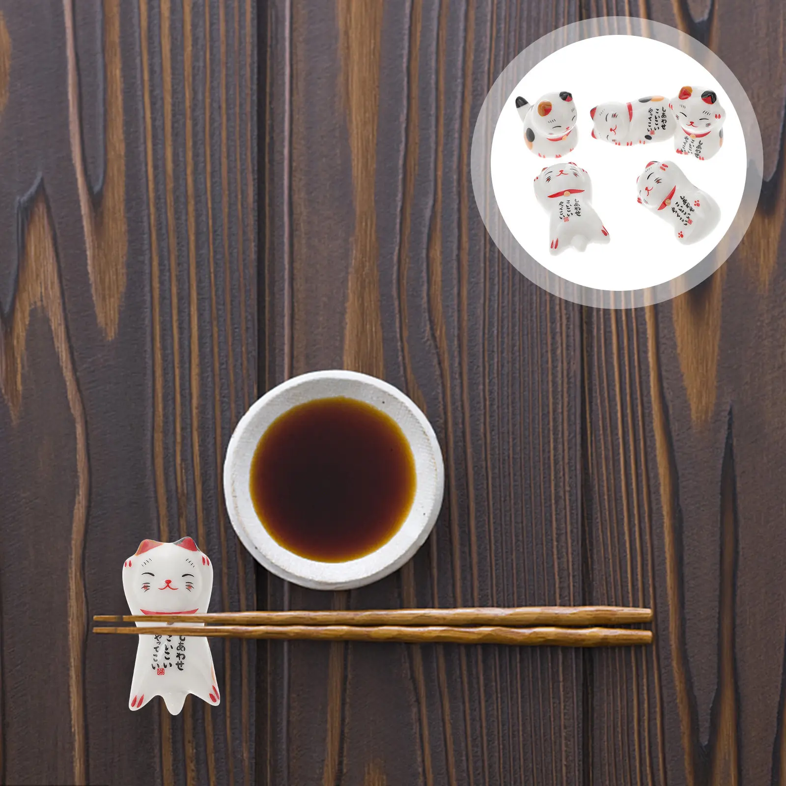

5Pcs Ceramic Chopsticks Rests Cat Shape Spoon Fork Holder Cartoon Design Dining Table Decor Chopstick Stand for Home Kitchen
