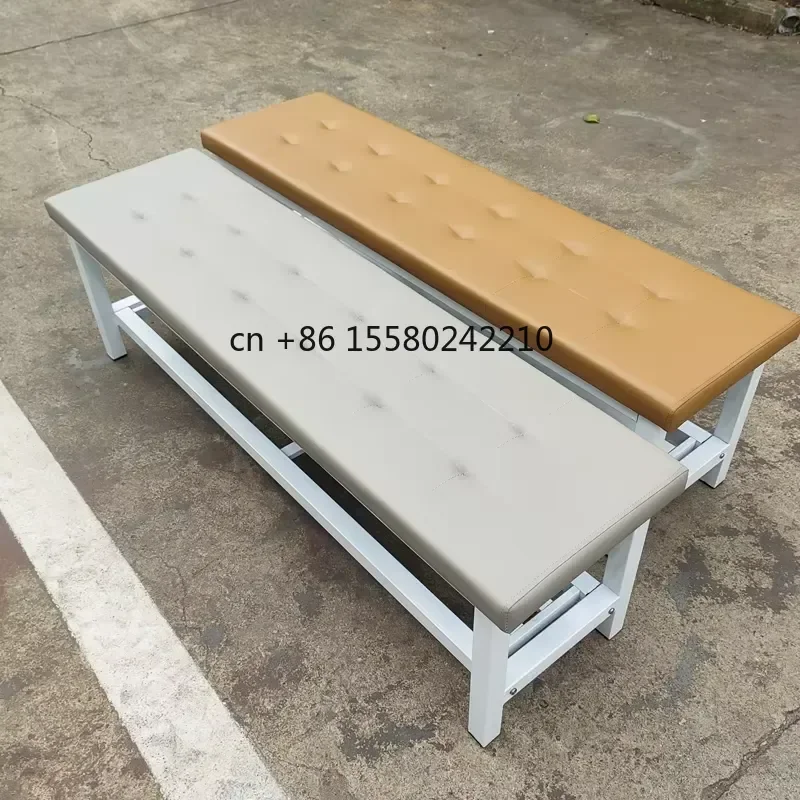 Bancos de descanso personalizables para vestuarios, asientos para tiendas de ropa, bancos largos de madera y acero, bancos para cambiarse los zapatos.