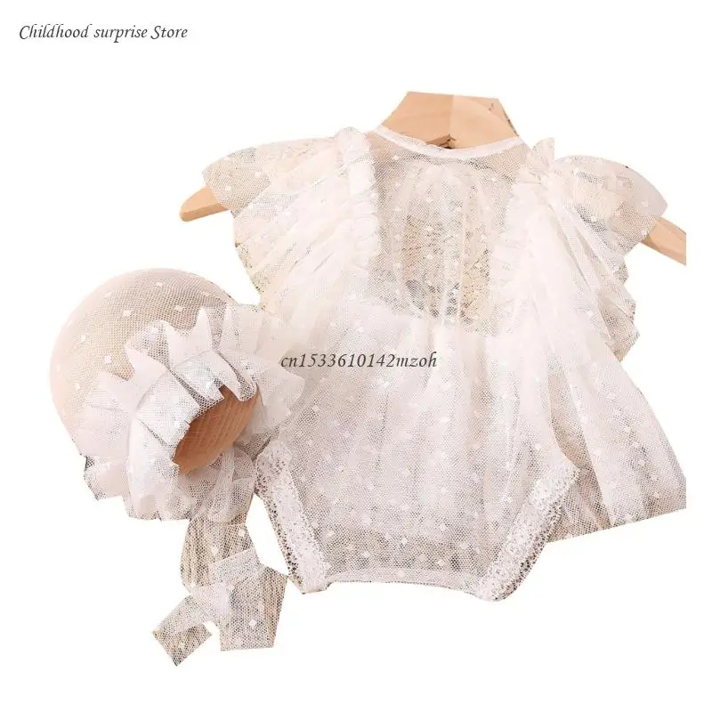 

Baby Photo Props Lace Romper Mesh Bonnet Infant Girl Photo Posing Suit Newborn Photography Wear Dropship