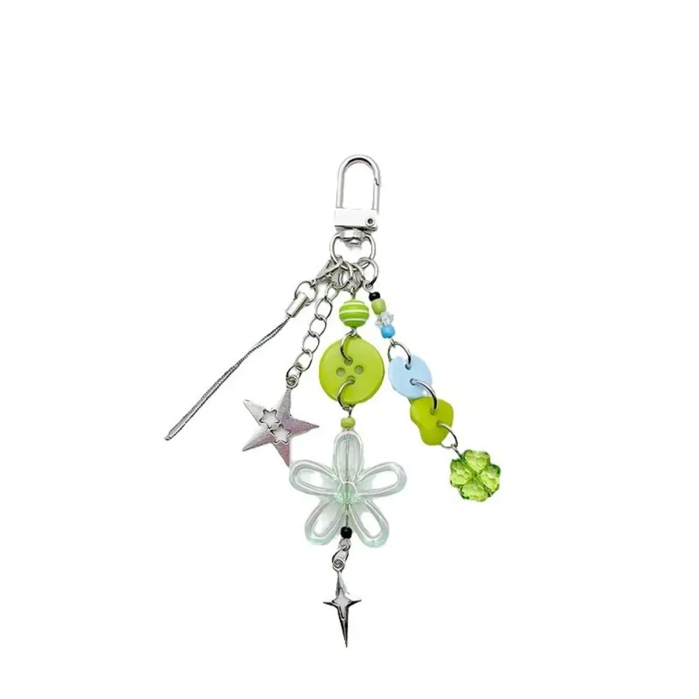 

Summer Lucky Grass Phone Charms Green Five-pointed Star Four-leaf Clover Beaded Keychain Y2k Refreshing Girls