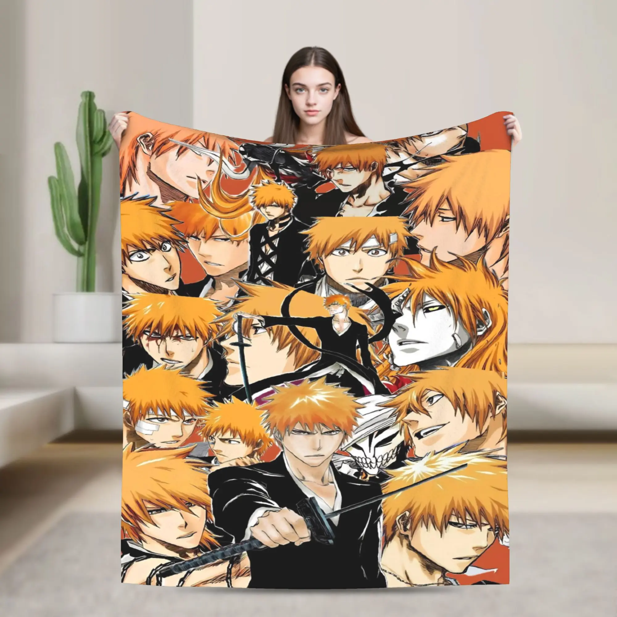 Kurosaki Ichigo Fleece Blanket Bleaches Anime Creative Throw Blanket for Home Hotel Sofa  200x150cm Plush Thin Quilt