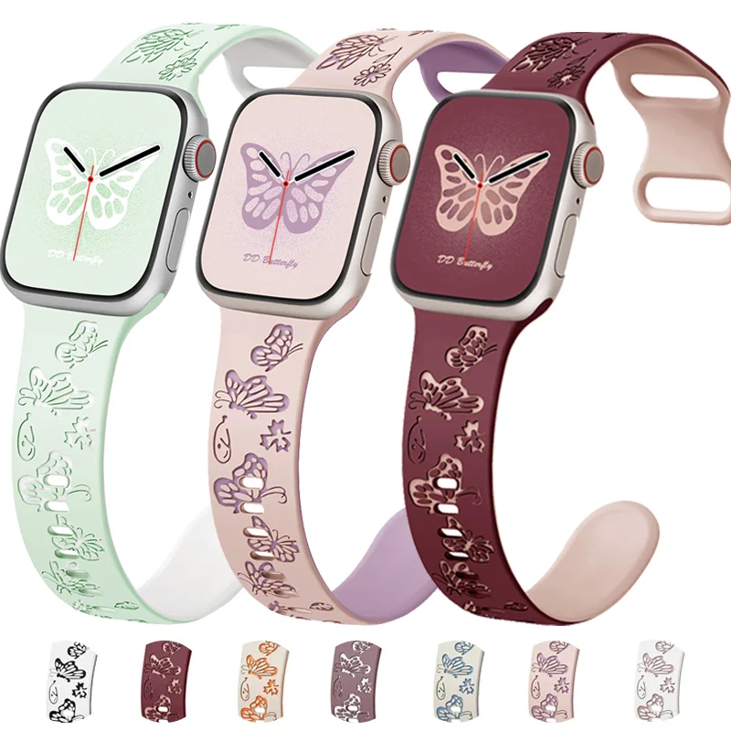 Engraved Strap For Apple Watch Band 40mm 44mm 41mm 49mm 45mm 38mm 42mm silicone bracelet For iwatch series 9 7 se 6 5 4 8 ultra