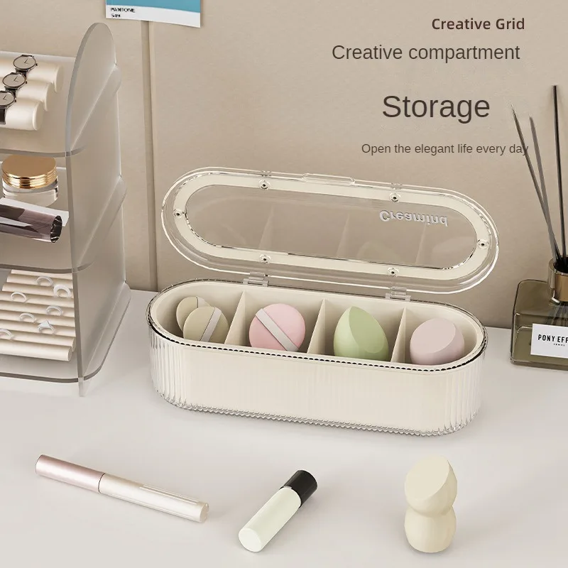 Creative Grid Makeup Brush Storage Box Dustproof and High-end Dressing Table Organizer Box Large Capacity Powder Puff Makeup Box