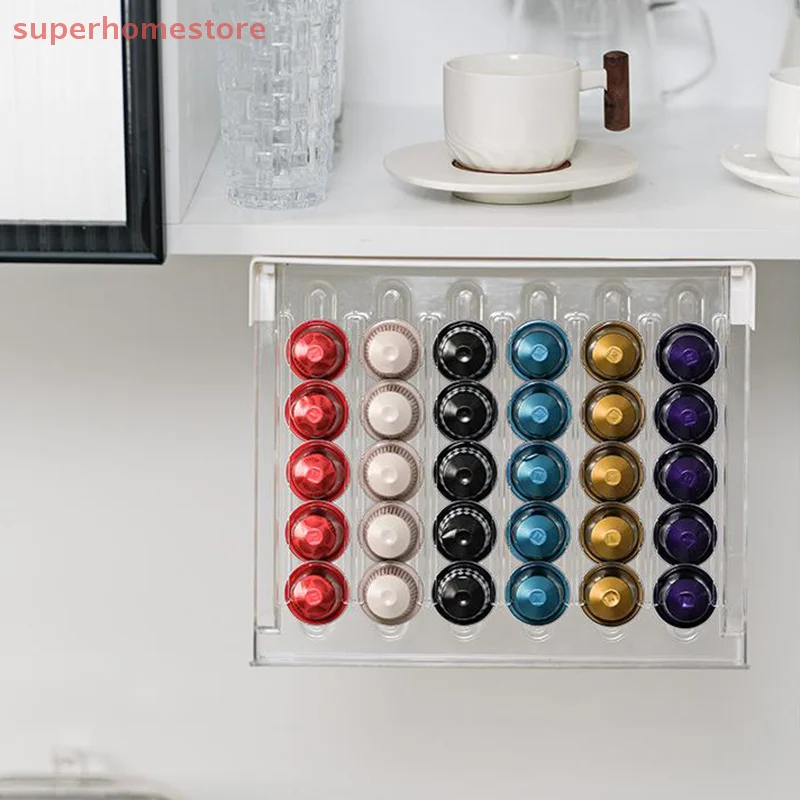Coffee Capsule Holder Capsule Coffee Tea Bag Storage Rack Drawer Organizing Box No Punching Required Space Saving Storage Box