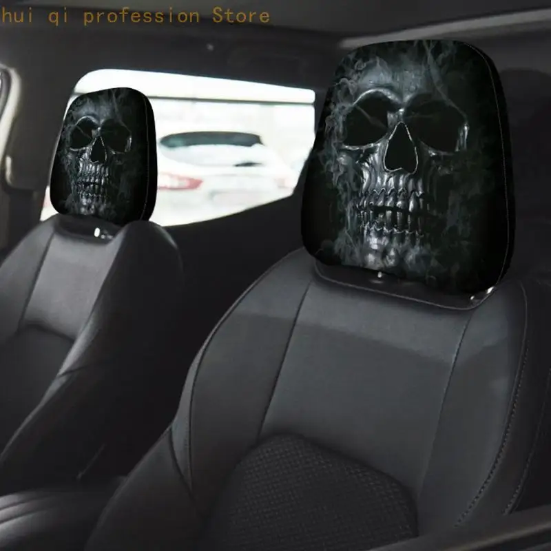 Kopfstützenbezug-Paar mit Totenkopf-Aufdruck, Auto-Kopfstützenbezüge für Vorderkabinen-Styling H8WE – Detail 4