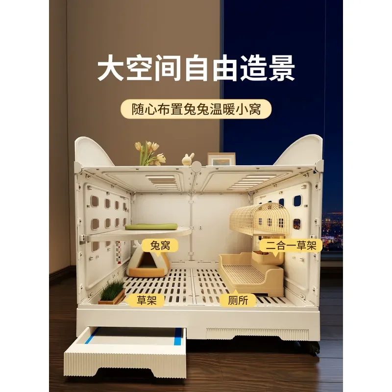 Large Rabbit Cage with Toilet for Household Use Suitable for Guinea Pig Pygmy Rabbit Easy to Clean Nest Villa