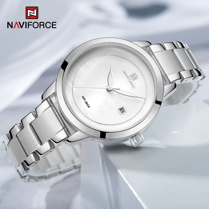 

NAVIFORCE Ladies Popular Casual Wild Watches Auto Date Display Window Stainless Steel Waterproof Clock Women Wristwatch Bracelet