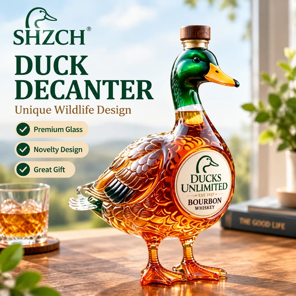 Duck Shaped Crystal Decanter Ducks Unlimited Mallard Glass Whiskey Bourbon Liquor Bottle Novelty Wildlife Bar Decor Gift