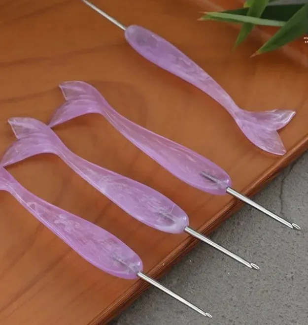 Purple Fishtail Resin Handle Crochet Hook Crochet Knitting Sweater Needles DIY Craft Knitting Needles Sewing Tool