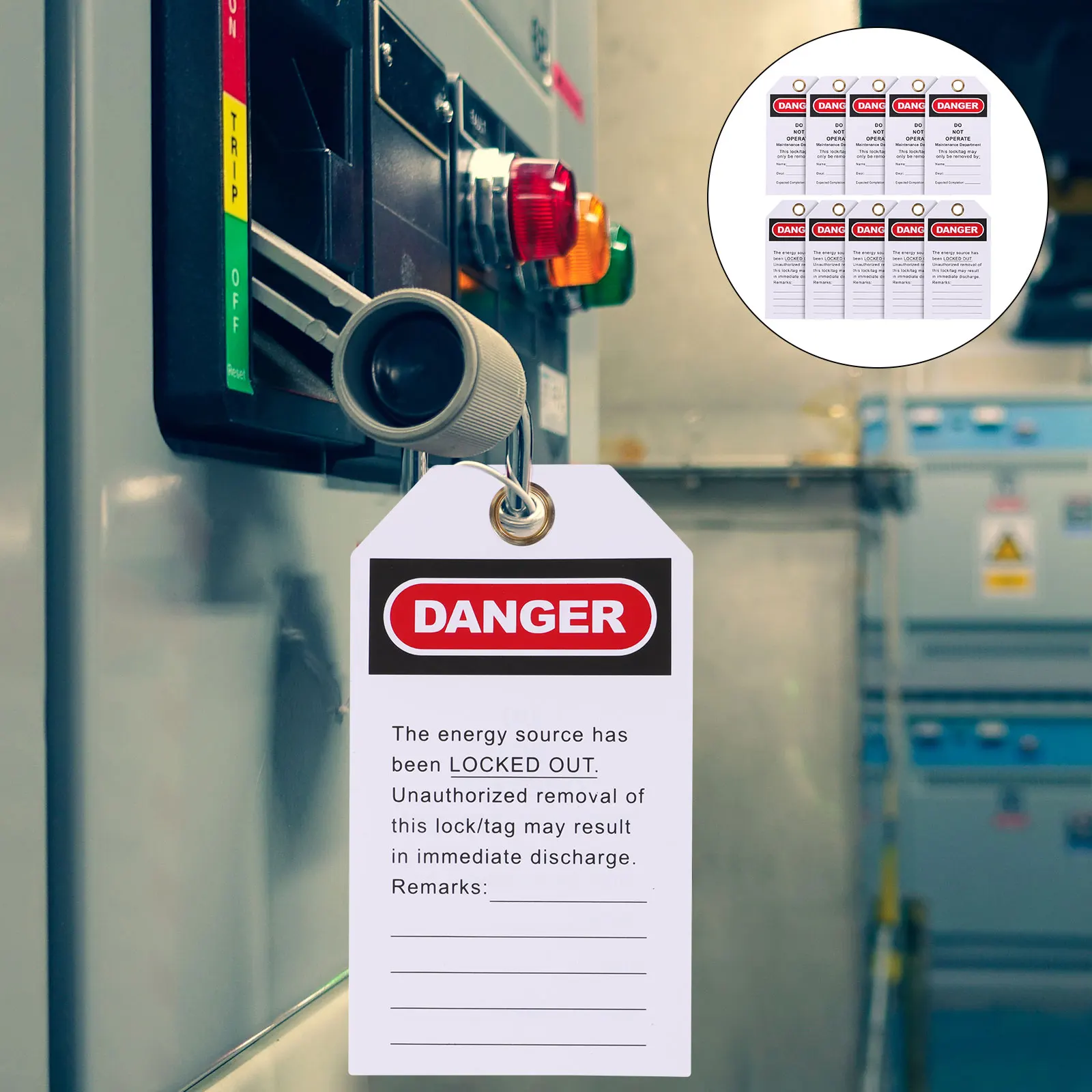 

10pcs Tags PVC Warning Labels Safety Equipment Danger Sign Hanging Tags for Factory Machinery Do Not Operate