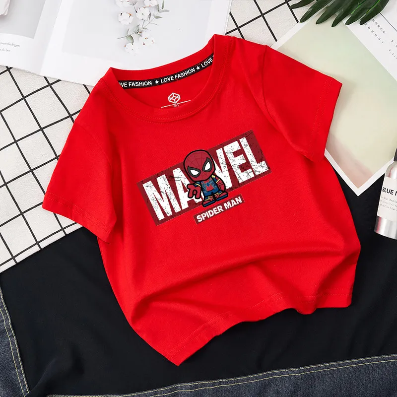 

Children's Pure Cotton T-shirt Spider Man Cartoon Print Trendy Parent-Child Outfit Korean Style 2026