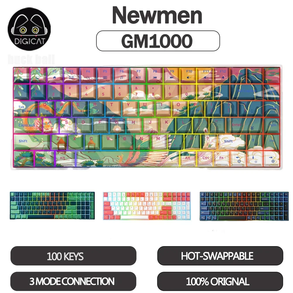 

Newmen GM1000 Mechanical Keyboard 3 Mode USB/2.4G/Bluetooth Wireless Keyboard 100 Keys Hot Swap GM840Pro Gaming Keyboards Gifts