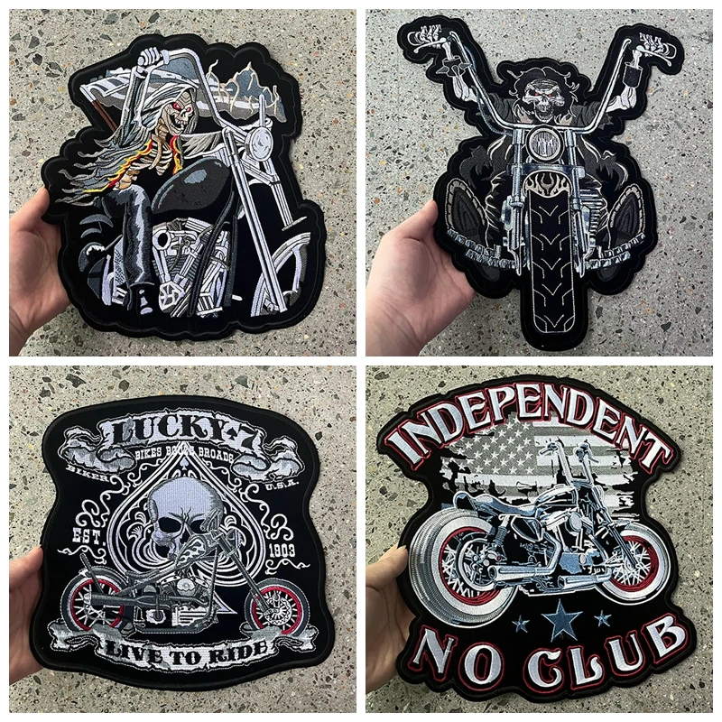 Motorfiets Biker Groot Geborduurd Patch Ijzer Op Patches Voor Kleding Thermoadhesive Patches Op Kleding Terug Punk Naaien Sticker