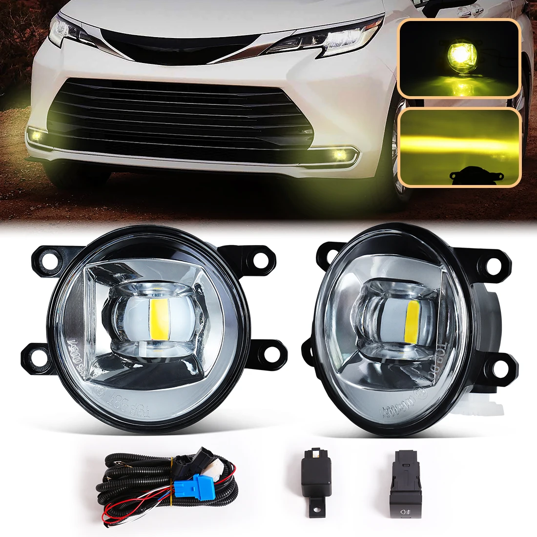 LED Fog Lamp For Toyota Sienna 2021-2024 Yellow DRL Daytime Running Light Car Accessory Automobile Repacking Enhanced Visibility