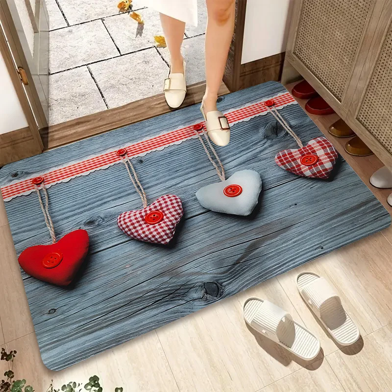 Cozy Handmade Style Heart-Patterned Outdoor Doormat, Made of Flannel with Thick Plush Material - Sponge Thickness 0.4 Inch / 1.21 LB Per Square Meter. The