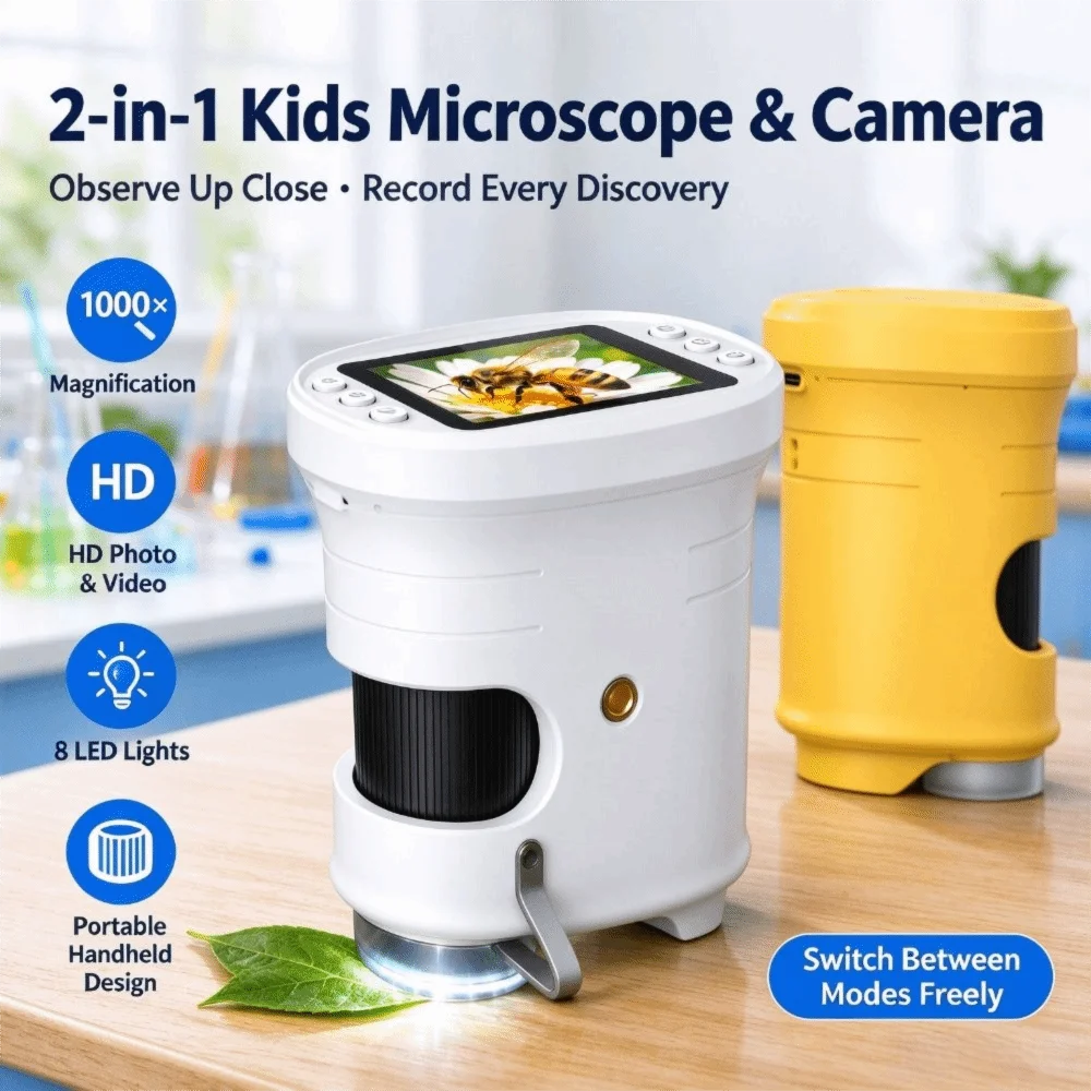 1000X Microscope Precise Manual Focusing TF Card Photo Storage Camera Type-C Charging Coated Optical Lens Portable Science