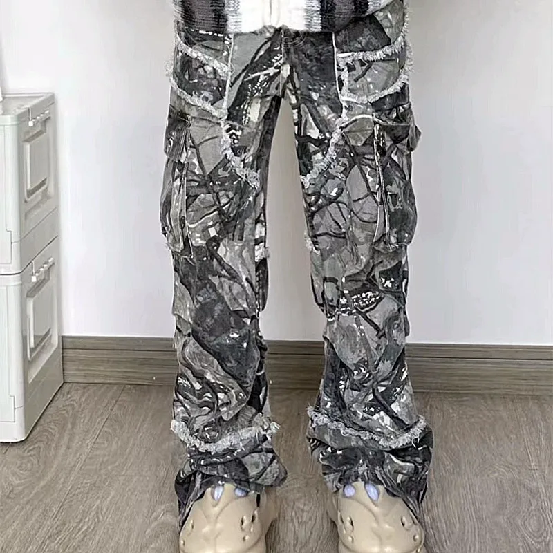 Kanye Y2K Streetwear Baggy pour hommes et femmes, jean évasé empilé, pantalon cargo, vêtements gris, jambe large, long fjRopa zones bre, 2023