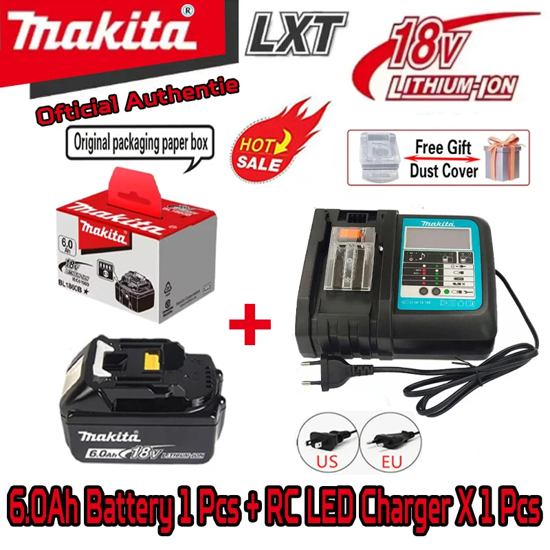 Original For Makita 18v 6Ah Rechargeable Lithium Ion BL1850，Tool Battery With Charger， Makita 18 v Battery DDF487 DTW300 DJR189