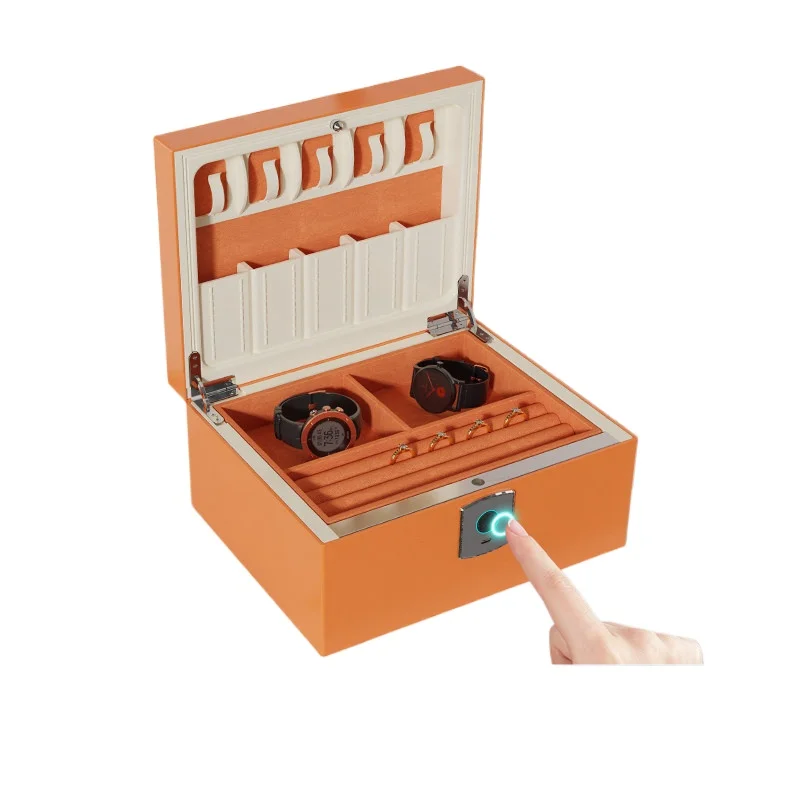 Small light luxury jewelry storage fingerprint leather smart anti-theft high-end safe
