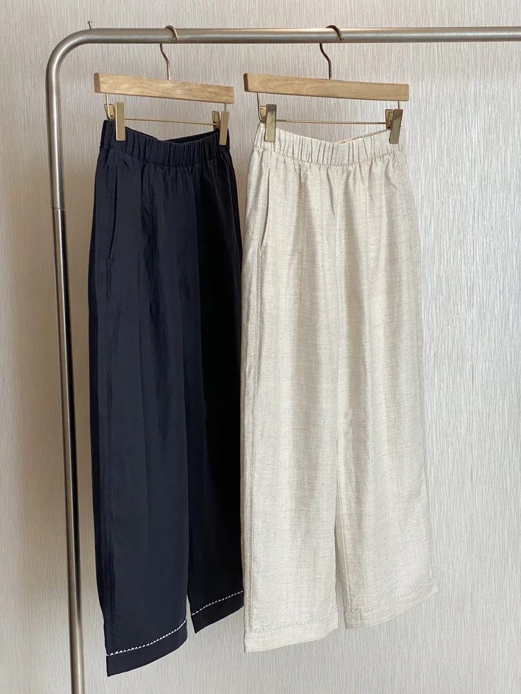 

Summer women's casual solid color high waisted loose straight leg pants