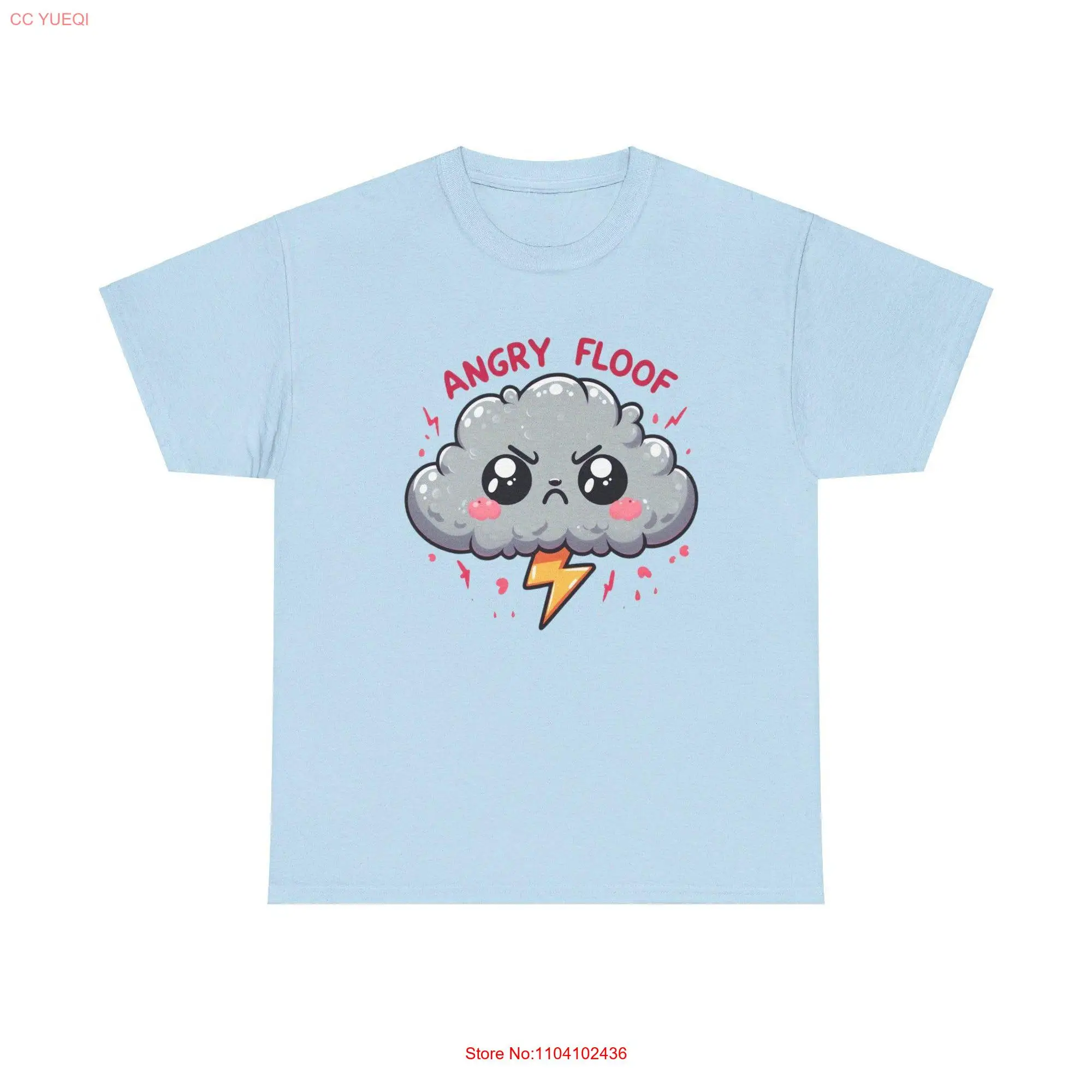 Heavy Cotton T Shirt Cute Angry Floof Cloud Lightening Funny Feelings Christmas Birthday long or short sleeves