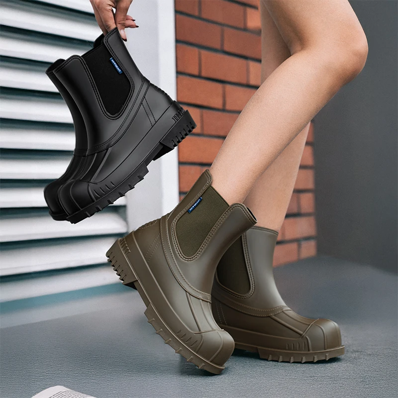 Botas de lluvia para mujer Tpe moda Chelsea botas bajas impermeables mujer versátil antideslizante ciudad caminar zapatos de lluvia galochas para adultos