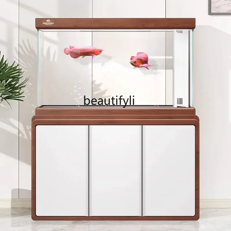 

yj7 Aquarium large living room floor-to-ceiling water-free ultra-white ecological bottom filter goldfish tank partition