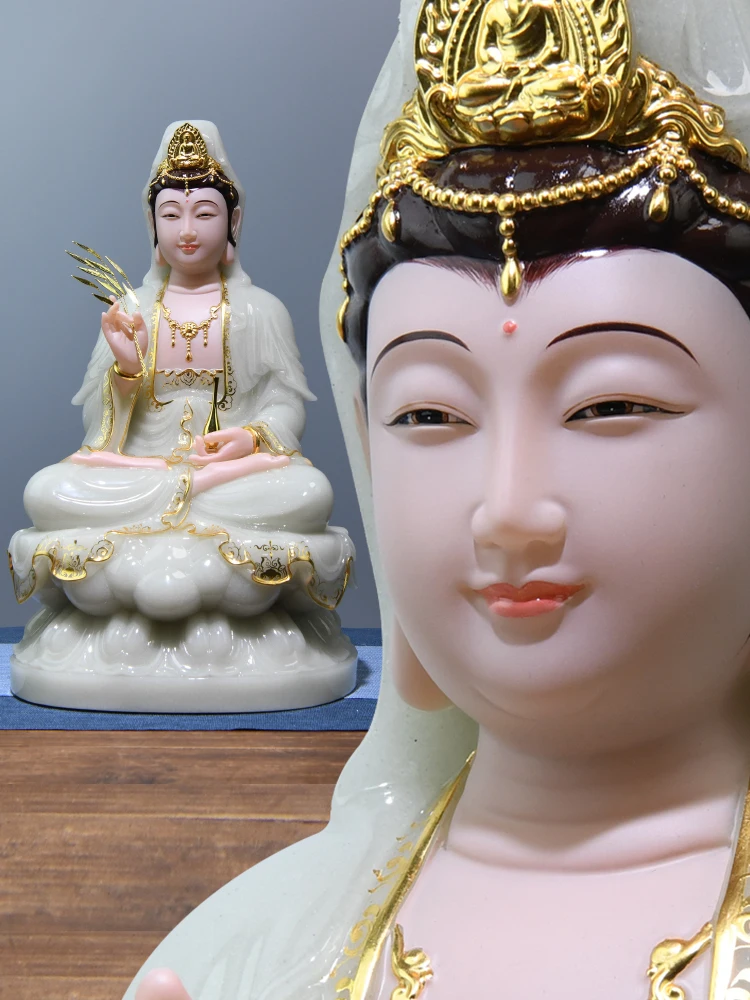 High grade jade Buddha statue Southeast Asia HOME Shrine Buddhism Worship Godness Guanyin Avalokitesvara