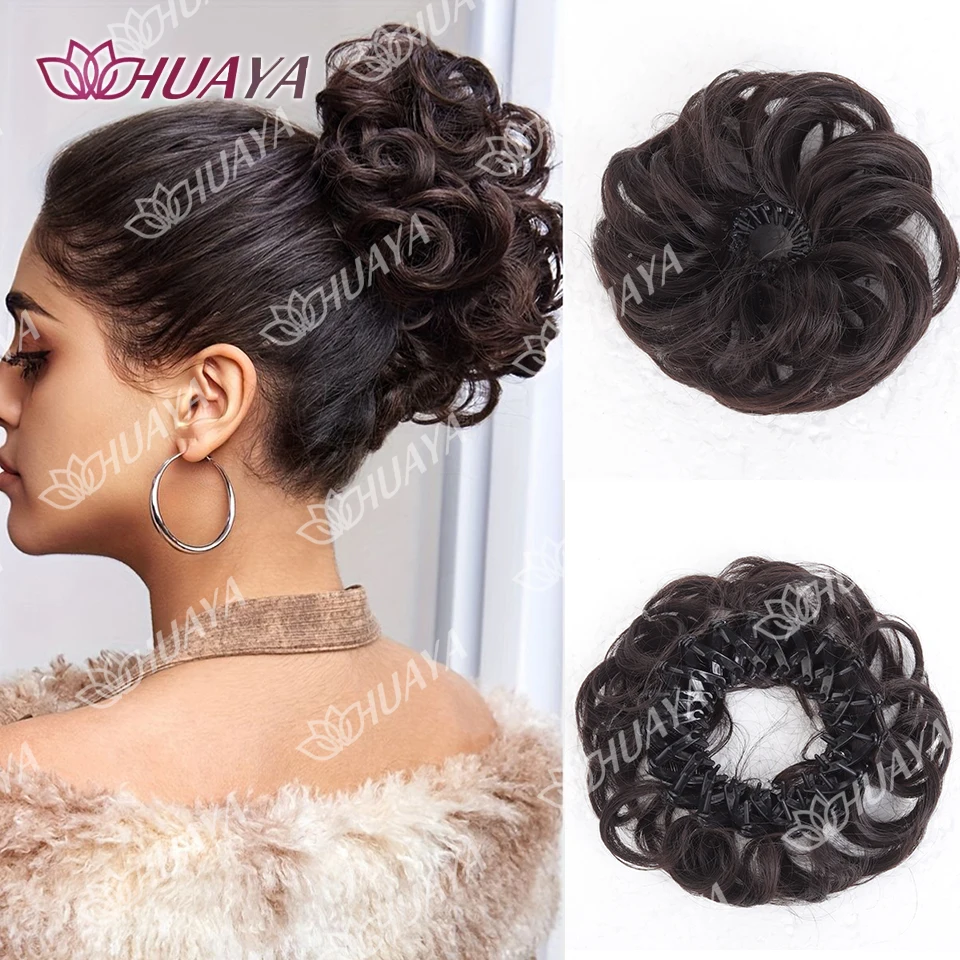 HUAYA Synthetic Curly Messy Hair Bundle Elastic Hair Ring Easy to Wear Women's Hair Accessories