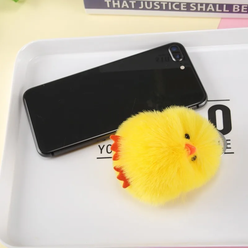 1 unidad de lindo Animal de dibujos animados de piel de visón Mini pato amarillo muñeco de peluche teléfono móvil mochila colgante llavero de piel juguete artesanal regalo para niños