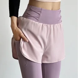 Aiithuug Fake Two Pieces Pockets Tennis Trousers Capris Yoga High Waist Women's Golf Skorts Capris Gym Yoga Legging Sweatpants