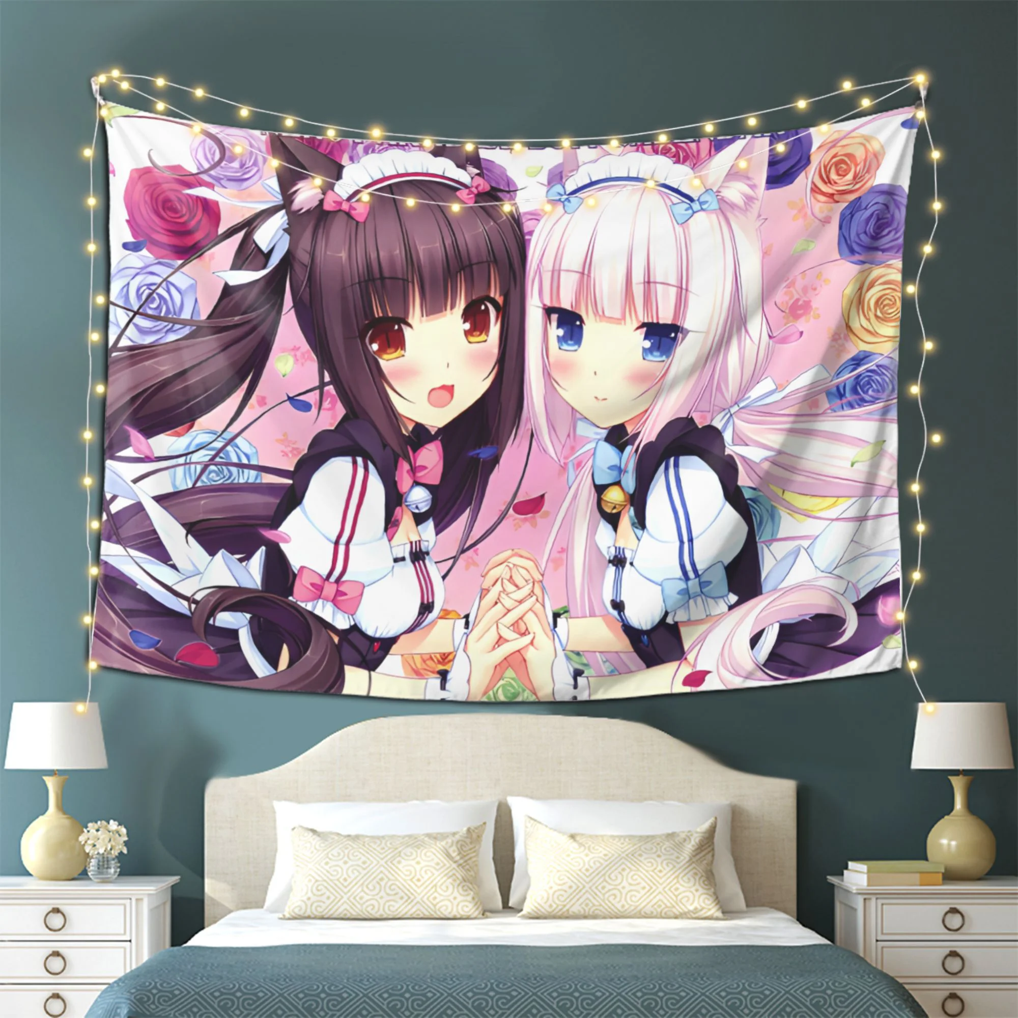 1pc Nekopara Anime Tapestry, Kawaii Pink Wall Hanging Banner for Girls Dorm Room & Bedroom Decor