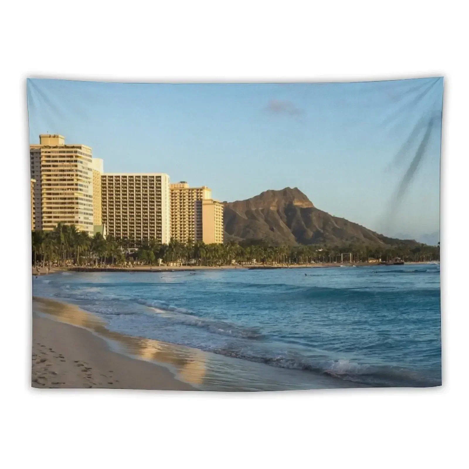 

Golden Bliss on the Beach - Waikiki and Diamond Head Volcano Tapestry Wallpaper Room Decorator Bedroom Decorations Tapestry