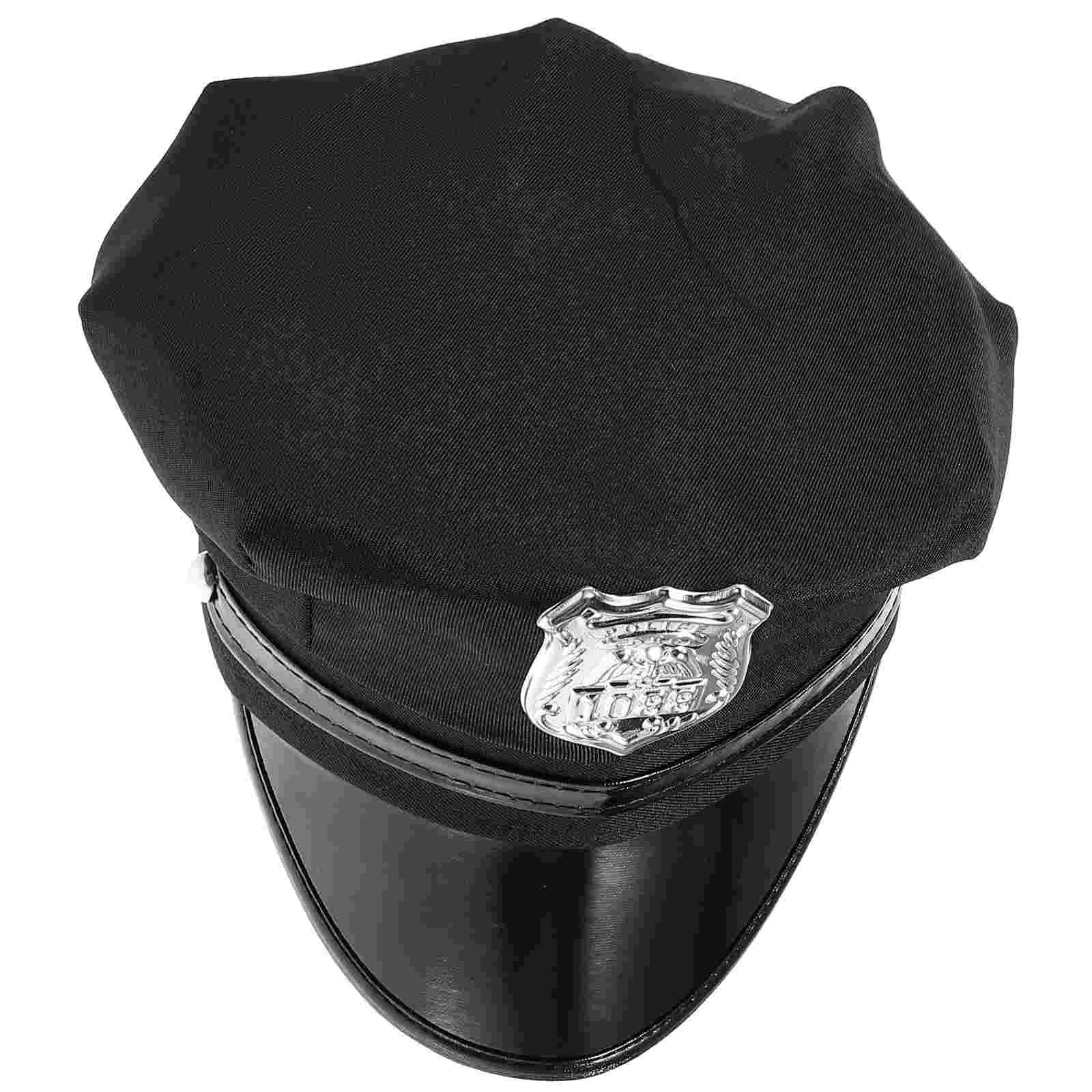

Black Sequined Pu Police Hat Costume Cosplay Realistic Hats for Men Aldult Woman