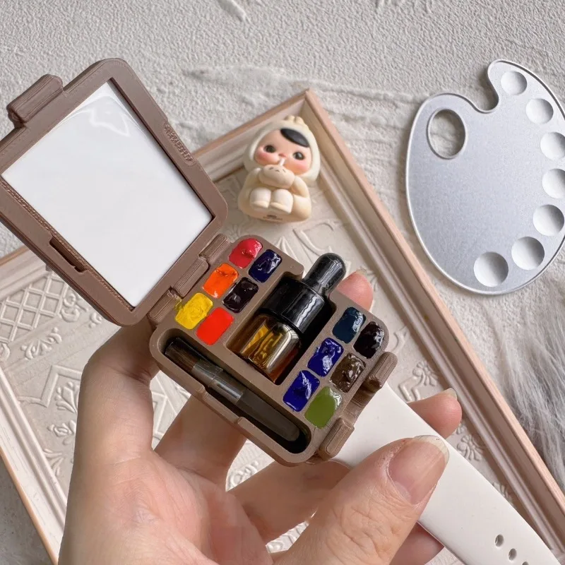 

3D Printed Watch Style Watercolor Paint Packing Box Portable Watercolor Palette/View Frame Artist Travel Painting Art Supplies