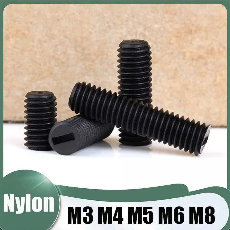 20-100Pcs Black Nylon Slotted Flat End Point Set Screw M3 M4 M5 M6 M8 Plastic Insulated No Head Headless Grub Bolt