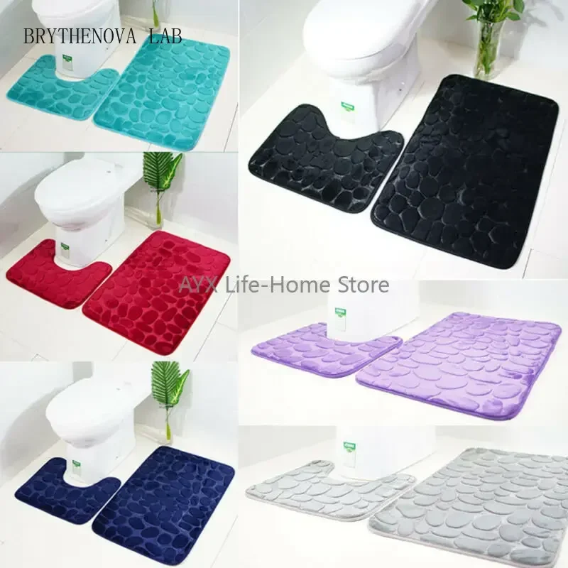 2pcs /set Funnel Cobblestone Bath Bathroom Anti-slip Mat Carpet Toilet Rug New Bathroom Mat Set